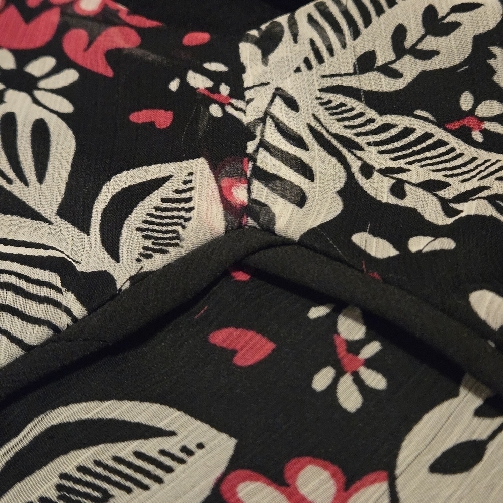 First Option Floral Black Pink White Women's L Top Sheer Shell & Sleeves Lined - Picture 10 of 12